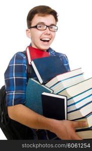 Funny student with stack of books