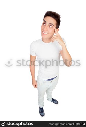 Funny top view of a casual boy isolated on white background
