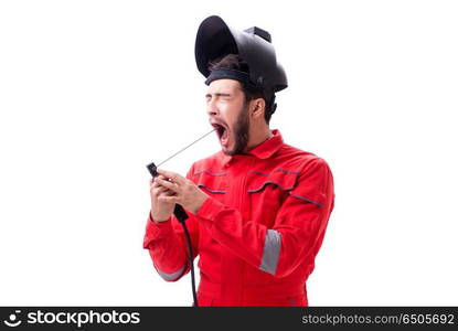 Funny welder isolated on white background