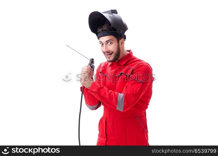 Funny welder isolated on white background