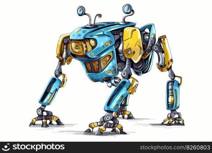 Funny yellow and blue robot. Colorful sketch on white background. Game concept of android. AI generated illustration. Funny yellow and blue robot. AI generated illustration