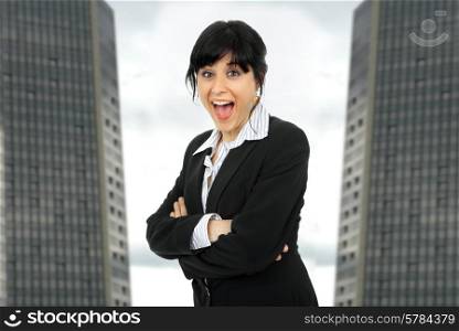 funny young business woman portrait, at the office