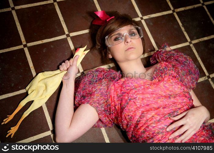 funny young woman housewife, kitchen fashion metaphor