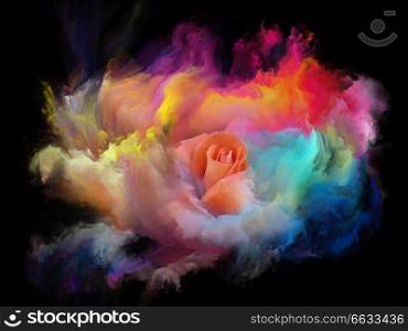 Fusion of rose bud and colorful paint on the subject of spirituality and religion