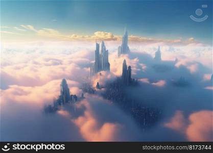Future city sunrise. Big sky clouds. Generate Ai. Future city sunrise. Big sky clouds