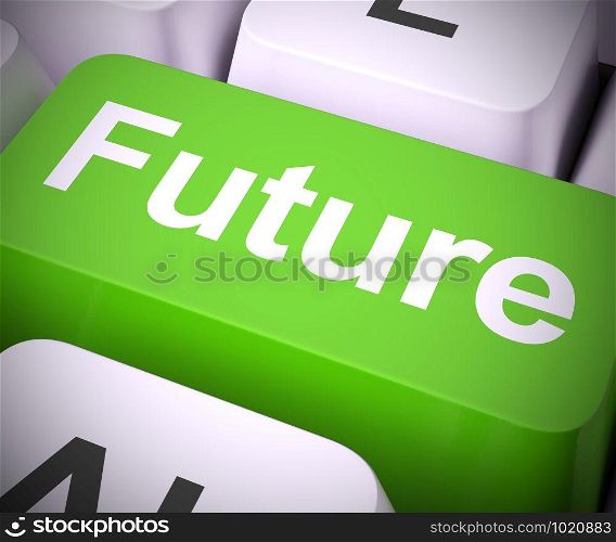 Future concept icon means tomorrow or coming at a later date. Imminent or destined to happen henceforward - 3d illustration. Future Key Showing Prediction Forecasting Or Prophecy