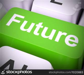 Future concept icon means tomorrow or coming at a later date. Imminent or destined to happen henceforward - 3d illustration. Future Key Showing Prediction Forecasting Or Prophecy
