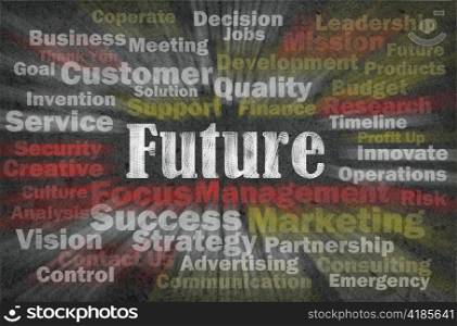 Future concept with business related words on retro background