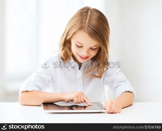 future, gesture and people concept - smiling teenage girl in casual clothes showing thumbs up over gray background with laser light