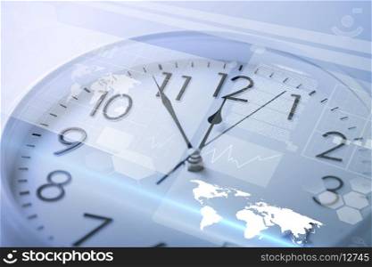 future technology and time management concept - clock and virtual screen