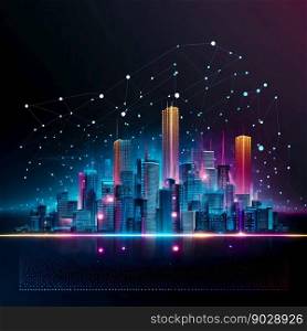Future technology cyber night city . High quality 3d illustration. Future technology cyber night city 