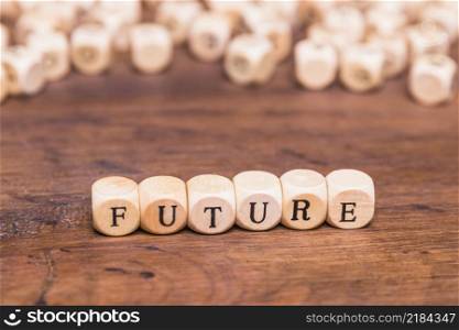 future text with wooden dices desk