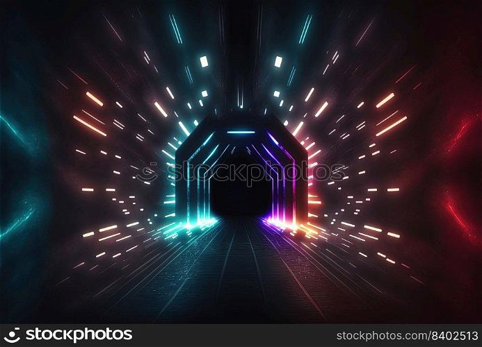 Futuristic Abstract Background of a Cyberpunk Themed Neon Glowing Corridor