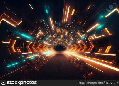 Futuristic Abstract Background of Neon Glowing Corridor