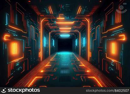 Futuristic Abstract Background of Neon Lights Corridor