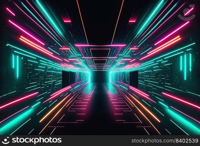 Futuristic Abstract Background of Neon Lights Corridor