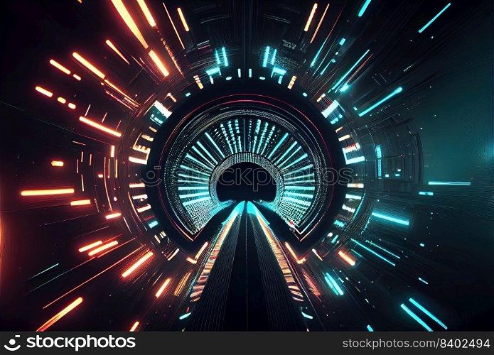 Futuristic Abstract Background of Sci Fi Themed Neon Light Corridor