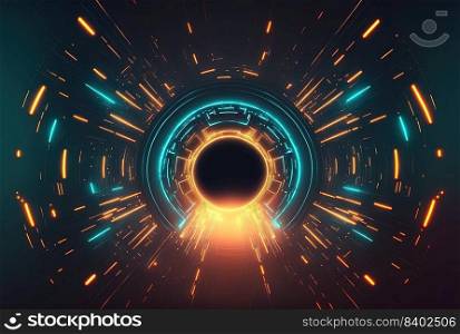 Futuristic Abstract Background of Sci Fi Themed Neon Light Tunnel