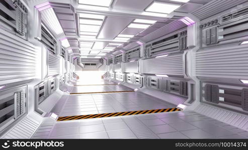 Futuristic Architecture Sci-Fi Hallway and Corridor Interior, 3D Rendering