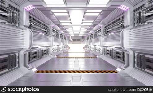 Futuristic Architecture Sci-Fi Hallway and Corridor Interior, 3D Rendering