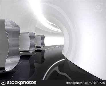 Futuristic architecture space round corridor like sci-fi white indoor