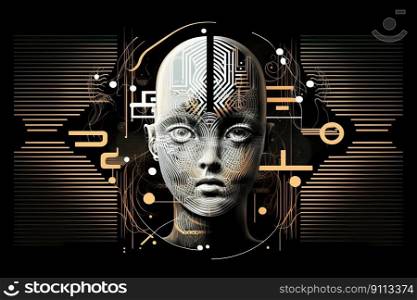 Futuristic Artificial intelligence concept. Cyber mind aesthetic design. Machine learning created by generative AI