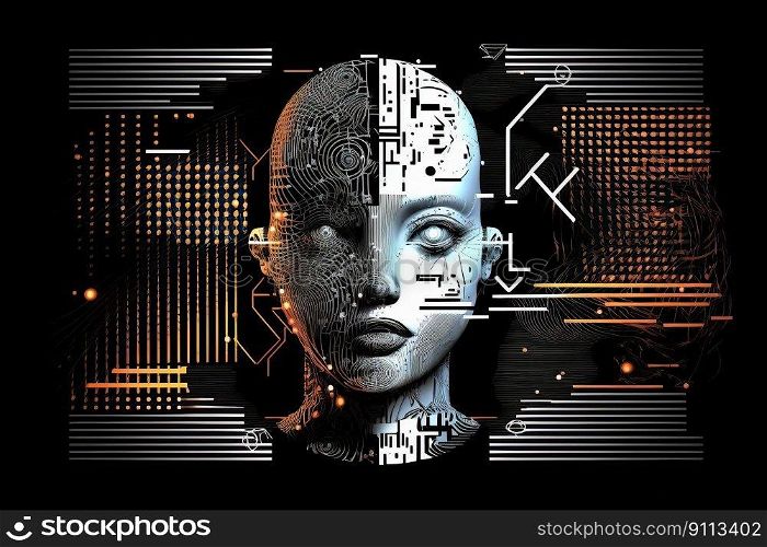 Futuristic Artificial intelligence concept. Cyber mind aesthetic design. Machine learning created by generative AI