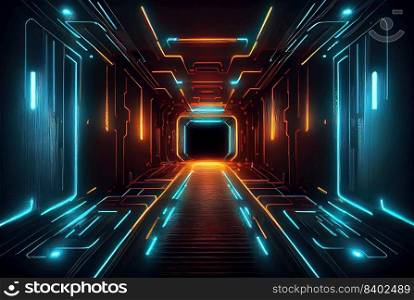 Futuristic Backdrop of Sci Fi Themed Neon Light Corridor