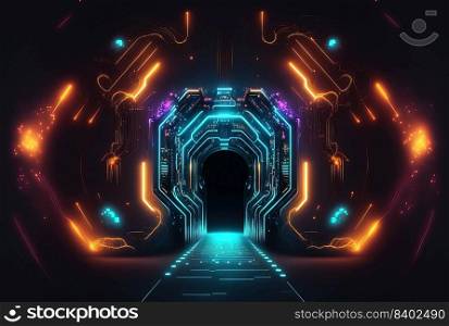 Futuristic Backdrop of Sci Fi Themed Neon Light Tunnel