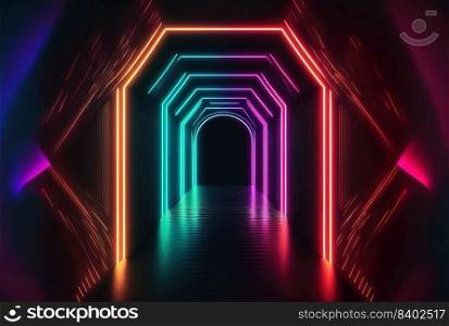Futuristic Backdrop of Space Station Themed Neon Light Corridor