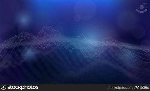 Futuristic background design with wire frame terrain landscape, Abstract cyberspace polygonal grid. Digital technology concepts.