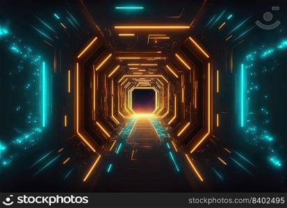 Futuristic Background of Neon Glowing Corridor