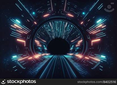 Futuristic Background of Neon Glowing Corridor