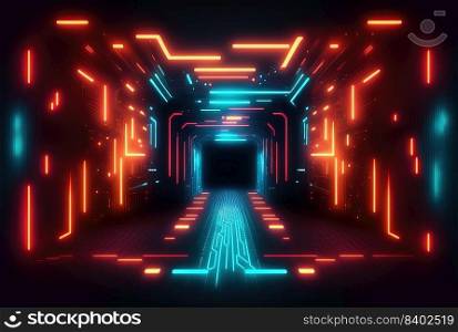Futuristic Background of Neon Light Corridor