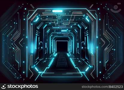 Futuristic Background of Neon Light Corridor