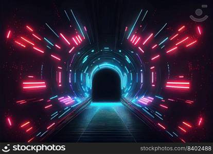 Futuristic Background of Neon Light Tunnel