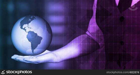 Futuristic Background with Businessman and Globe in Hands. Futuristic Background