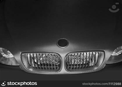 Futuristic car hood and headlights
