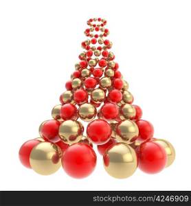 Futuristic christmas tree made of glossy spheres composition isolated on white background