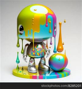 futuristic chrome robot dripping paint colorful on white background. Futuristic chrome robot dripping paint colorful on white background AI Generated