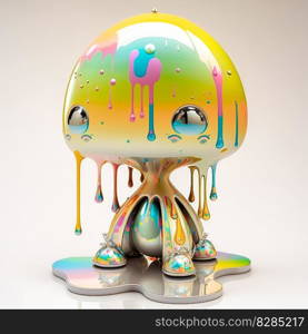 futuristic chrome robot dripping paint colorful on white background. Futuristic chrome robot dripping paint colorful on white background AI Generated