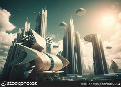 Futuristic City Concept. Illustration Generative AI