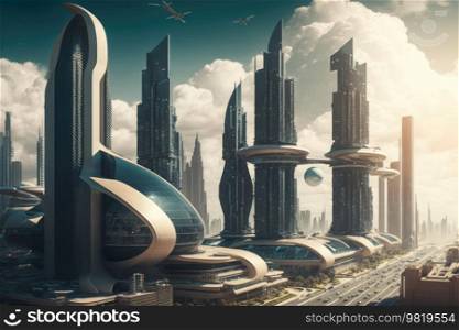 Futuristic City Concept. Illustration Generative AI