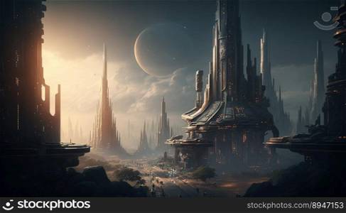 Futuristic city of the future after the apocalypse. Generated image. Futuristic city of the future after the apocalypse