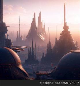 Futuristic city of the future after the apocalypse. Generated image. Futuristic city of the future after the apocalypse