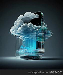 Futuristic Cloud Computing Technology Concept. AI Generated Illustration.