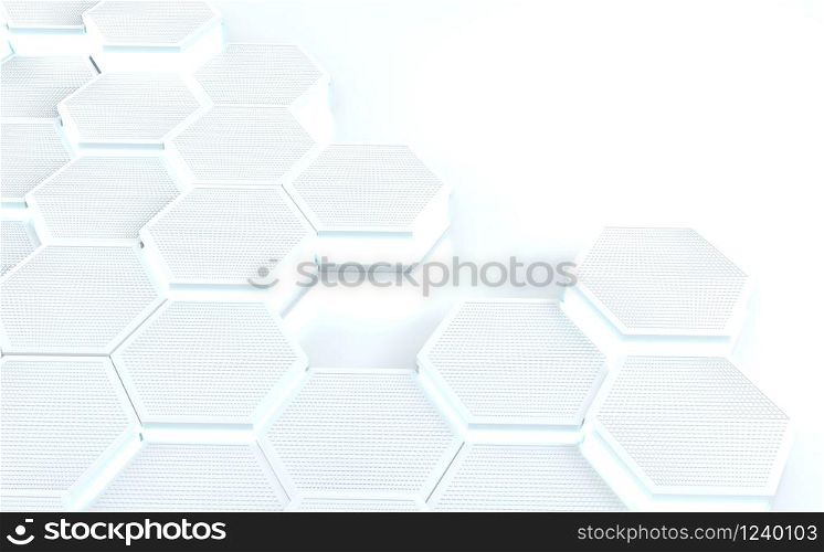 futuristic concept hexagon white abstract showcase. 3D rendering