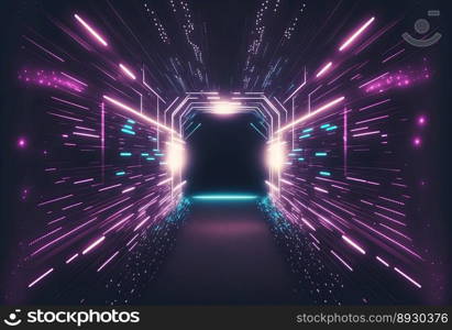 Futuristic Corridor Background with Neon Acceleration Light