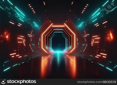 Futuristic Corridor Background with Neon Light