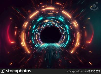 Futuristic Corridor Background with Neon Light